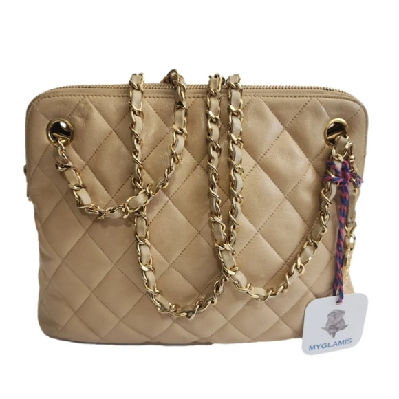 Authentic cream beige CHANEL matelasse quilted double chain shoulder bag - Picture 1 of 11